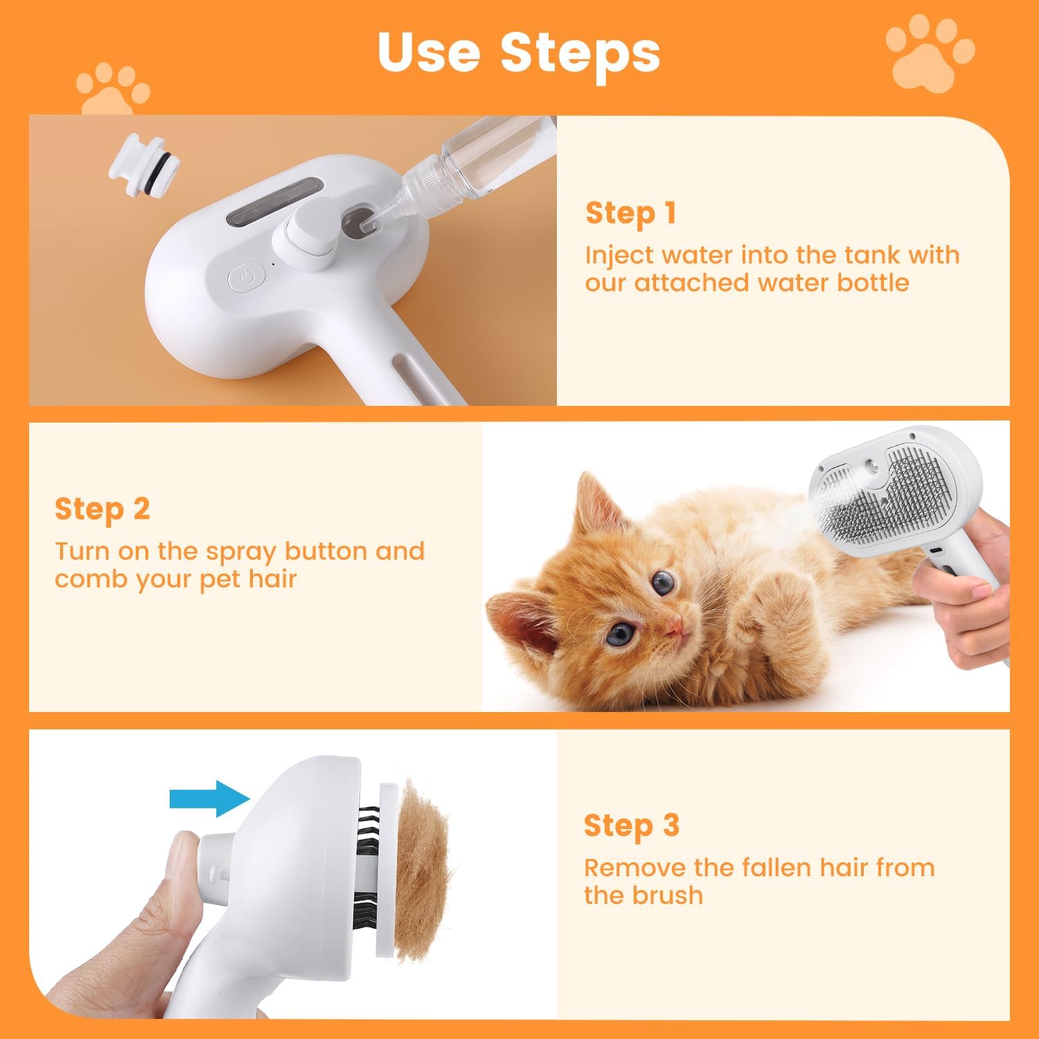 3-in-1 Pet Hair Removal Steam Brush
