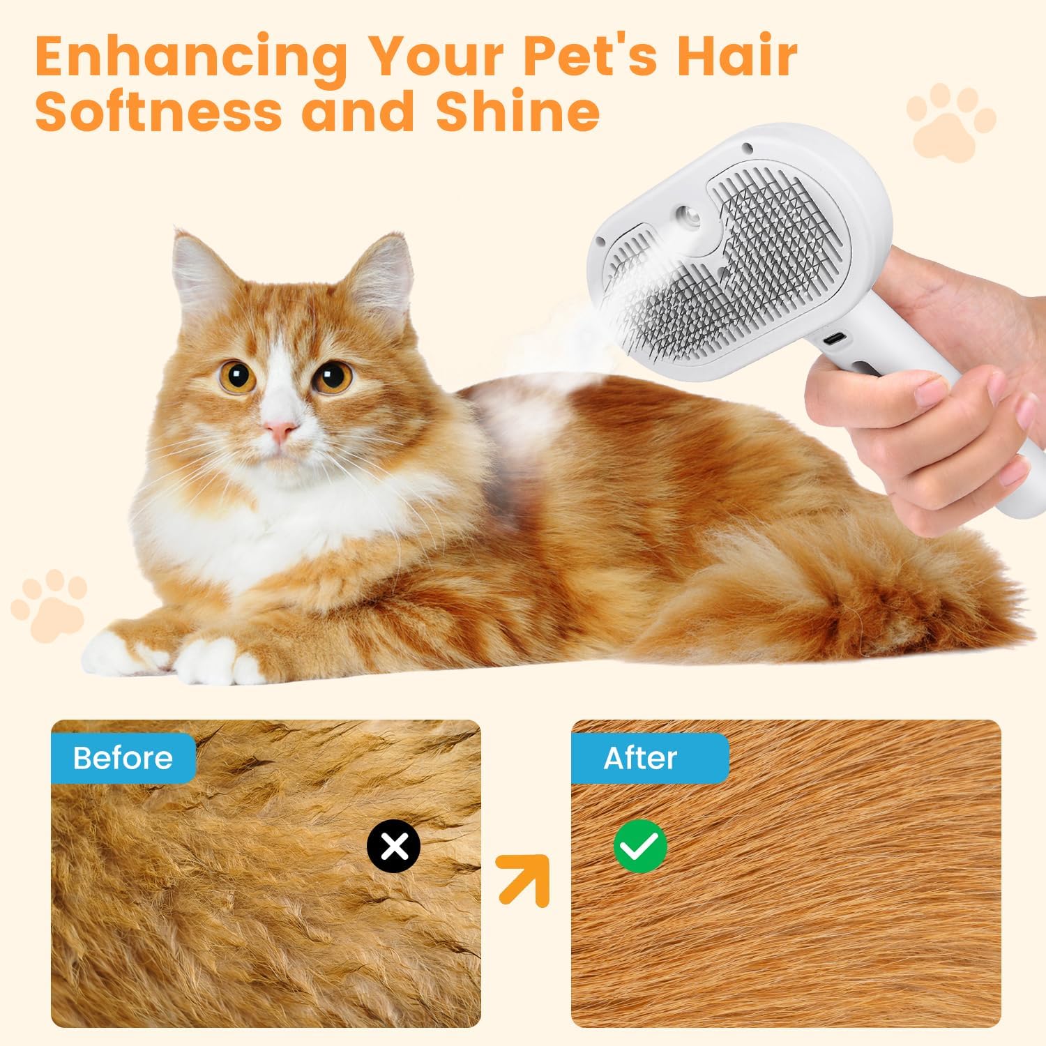 3-in-1 Pet Hair Removal Steam Brush